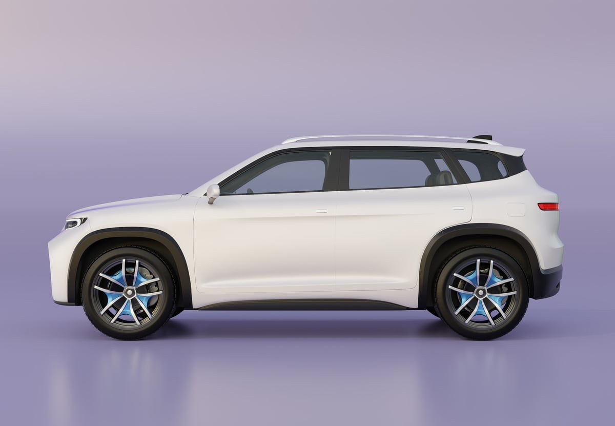 SUV de lujo blanca de perfil sobre fondo degradado neutro, sin marca visible