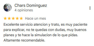 Chars Dominguez 5-star review praising excellent service and treatment