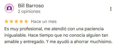 Bill Barroso 5-star review: Professional service with excellent patient care